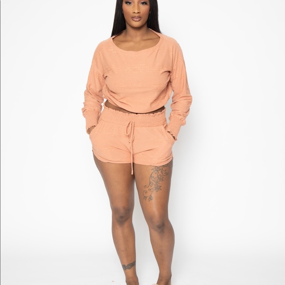 Peach Long Sleeve Two Piece Lounge Set - Picture 7 of 11